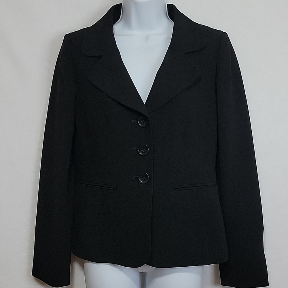 Ann Taylor Womens Black Three Button Blazer Jacket Size 2 Professional Career
